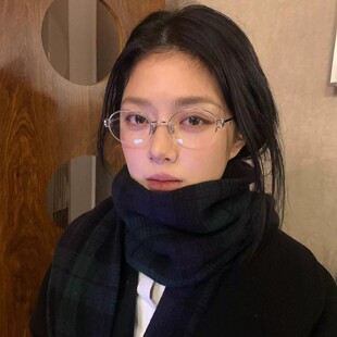 超轻金丝椭圆半糖镜复古半框眼镜女配近视度数高智感素颜清冷镜框