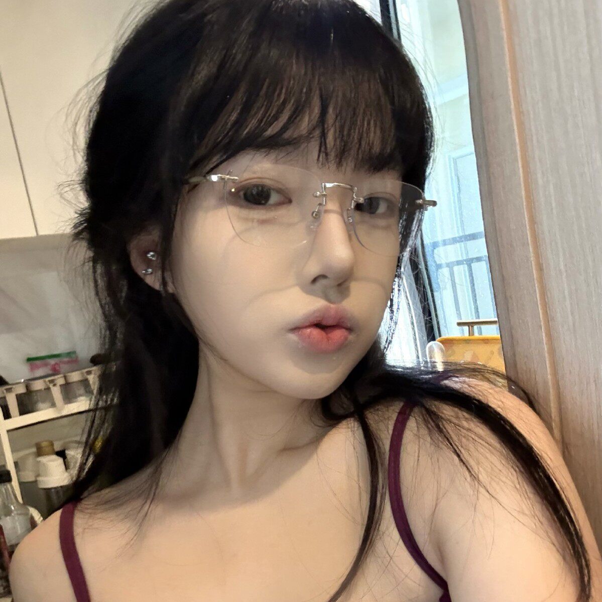 韩系无边框方形清冷纯欲风素颜眼镜慵懒宅女潮配近视有度数显脸小