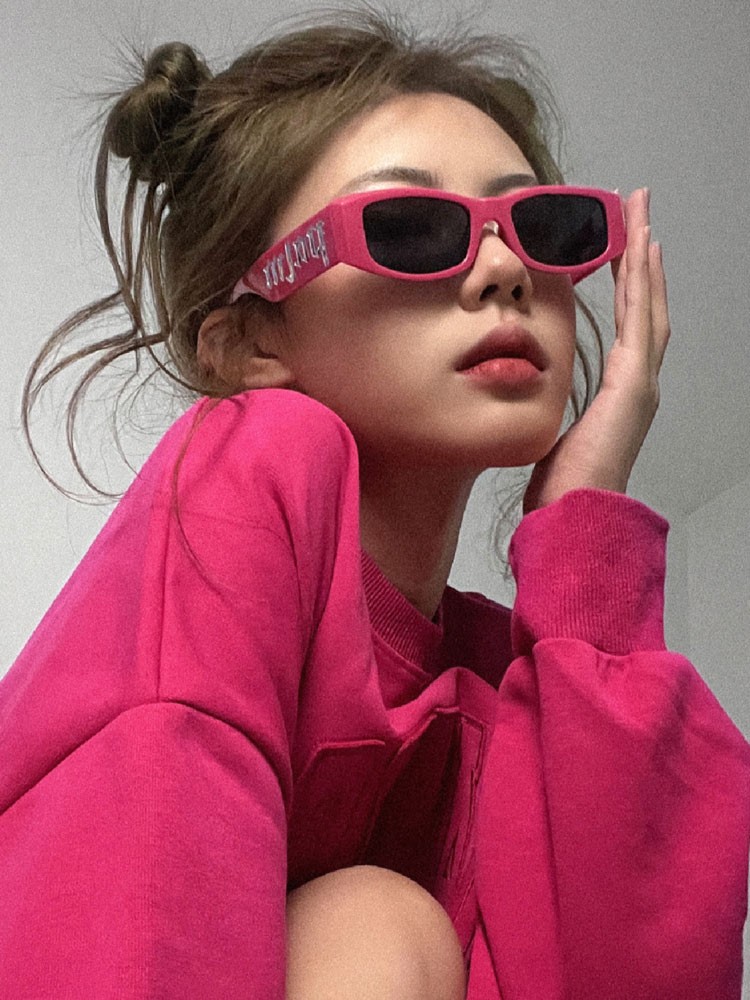 小框长方形玫红色墨镜女款高级感ins网红辣妹甜酷太阳眼镜复古y2k