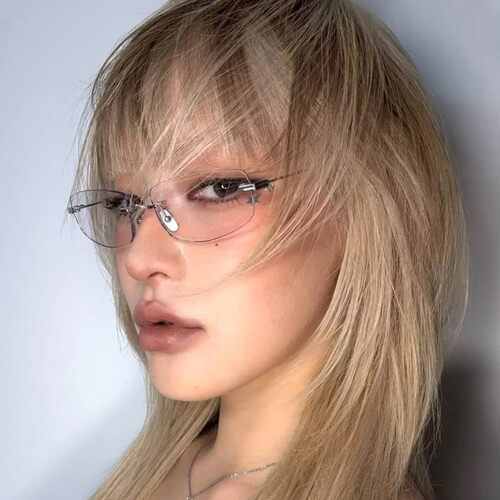 韩版纯欲无框猫眼方框近视眼镜女防蓝光素颜可配度数平光镜高智感