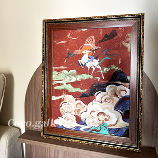 可可 中古风敦煌九色鹿吉祥寓意春节红色乔迁新居挂画 画廊新中式