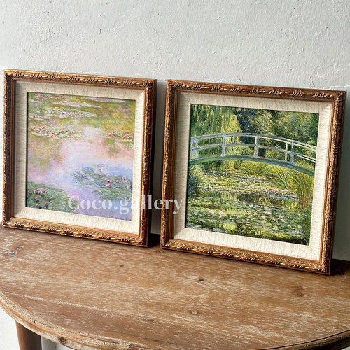 可可的画廊莫奈睡莲桥印象派法式中古风金色古典复古客厅餐厅挂画