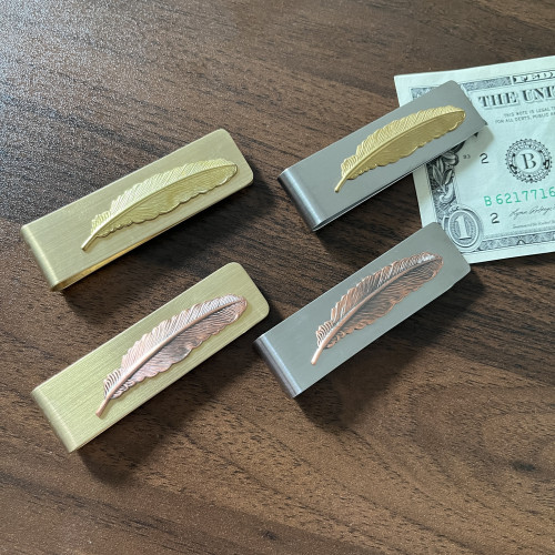 新款欧美金属钱夹不锈钢不掉色羽毛收纳夹一件定制刻字money clip