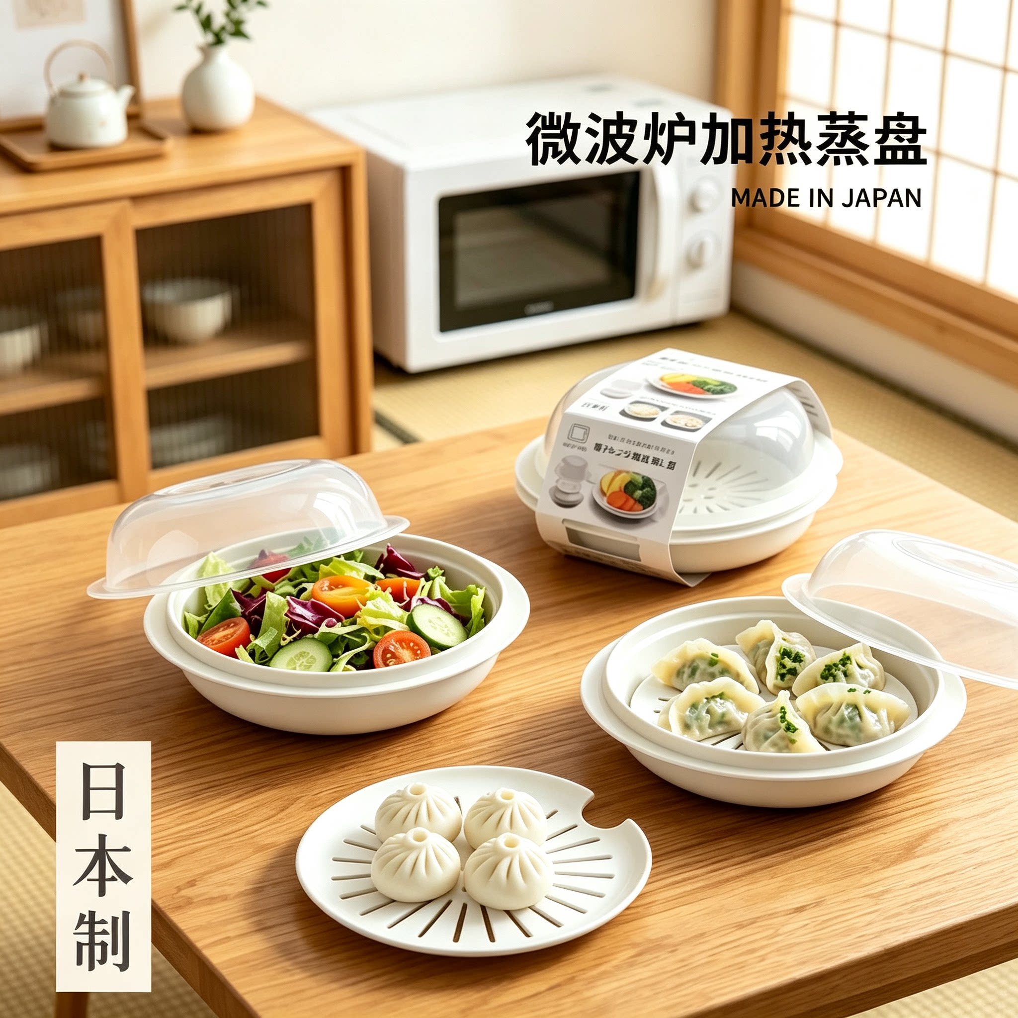 日本进口微波炉专用蒸笼厨房隔水蒸碗加热馒头包子米饭带盖小蒸盒