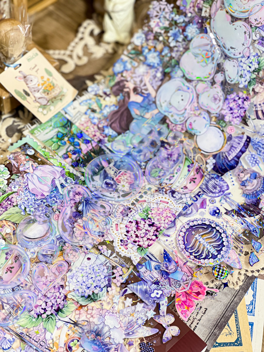 梦幻泡泡镭射虹光背景pet胶带分装麋鹿deer蓝色花朵手帐素材装饰