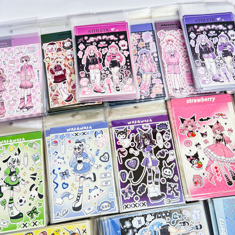 原创甜酷辣妹亚甜系三丽鸥人物小姐姐女孩咕卡贴纸点缀手帐diy