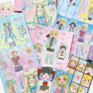 原创多巴胺女孩人物贴纸 wakawaka甜酷乐队 咕卡可爱手帐素材辣妹