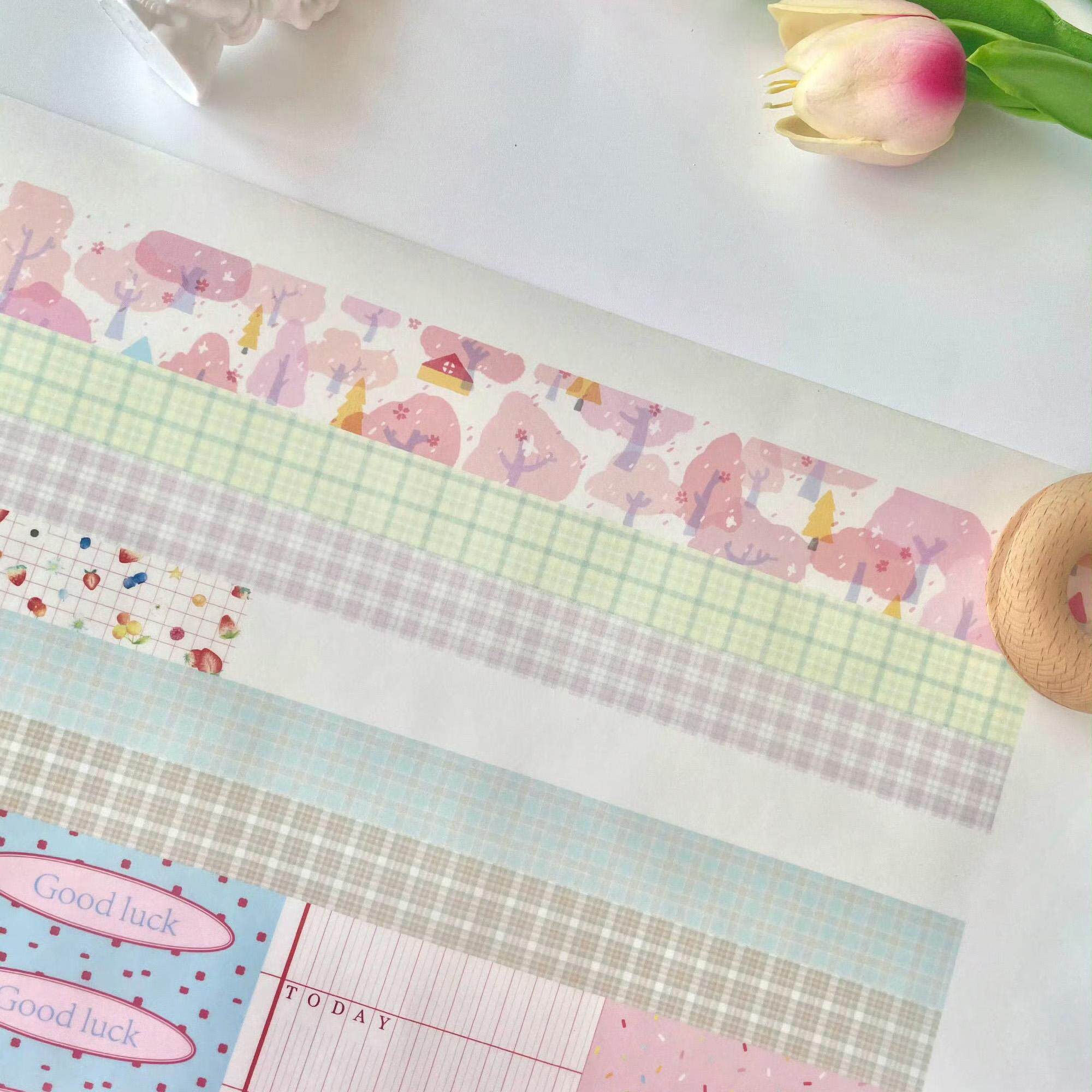 温柔打底格子基础款胶带lacreme韩系盐系手帐素材装饰整卷分装