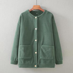 日单卫衣~冬圆领百搭加厚摇粒绒上衣女开衫保暖大码肥休闲毛外套