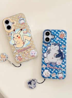 皮卡丘iphone17roMax卡比兽卡通16可爱15宝可梦手机壳适用苹果14promax镭射渐变13保护套华为Mate60小米17