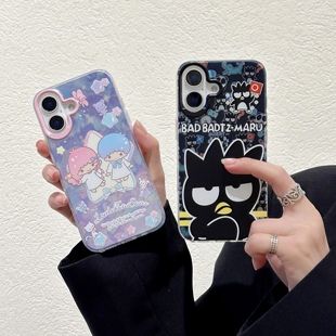 TwinStars双子星iphone17promax酷企鹅可爱卡通BadBadTZ渐变16手机壳适用苹果14plus三丽鸥air酷洛米保护壳13