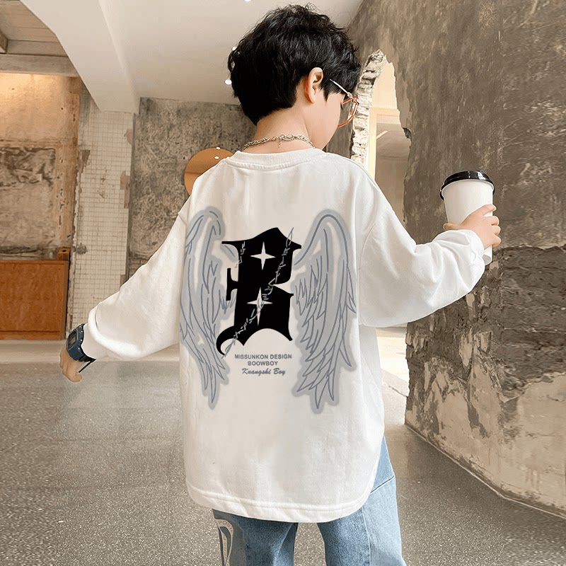 hiphop炸街童装男童长袖t恤纯棉2025新款秋装男孩嘻哈儿童打底衫