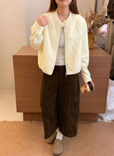欧货高端圆领方格纯色薄款小棉衣女2026年秋季新款棉服外套26-119