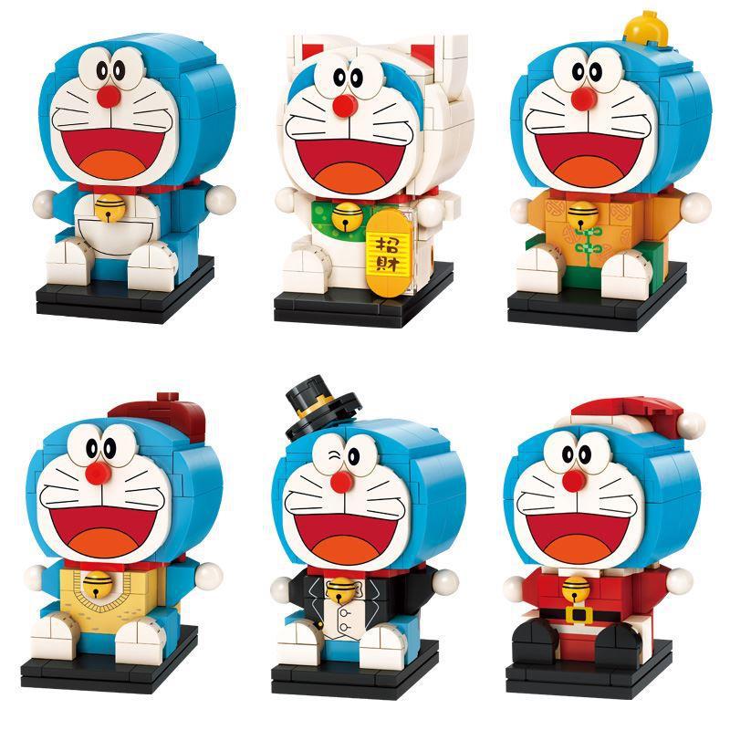启蒙机器猫哆拉A梦伴拼装玩具积木卡通动漫人仔可爱叮当猫蓝胖子