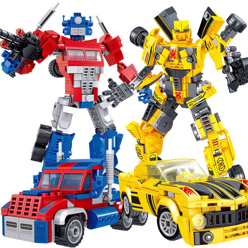 哲高拼装变形机器人儿童益智大金刚玩具小颗粒男孩子黄蜂模型机甲