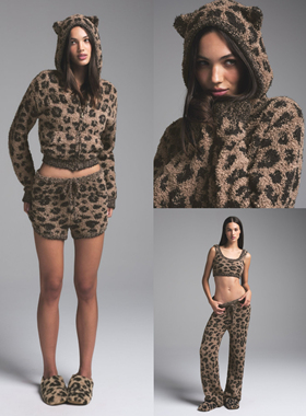 现货 skim圣诞豹纹限定 毛茸茸针织小耳朵拉链上衣&可爱长裤短裤