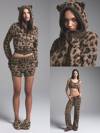 现货 skim圣诞豹纹限定 毛茸茸针织小耳朵拉链上衣&可爱长裤短裤