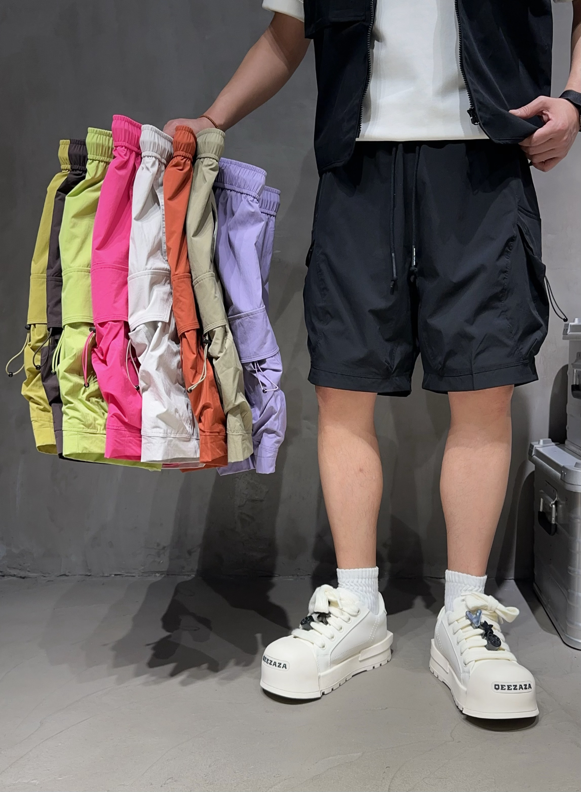 薄款速干透气2025夏季男工装短裤宽松休闲纯色百搭文艺青年五分裤