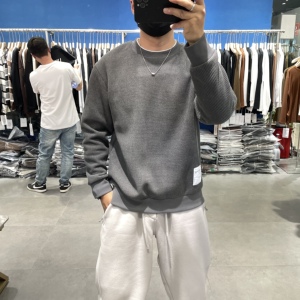 秋冬男士雪尼尔绒针织加绒卫衣文艺青年纯色软糯亲肤港风打底上衣