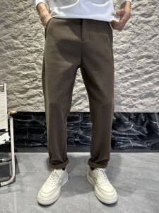 秋冬男士螺纹加绒加厚休闲裤文艺简约时尚百搭小直筒保暖弹力长裤