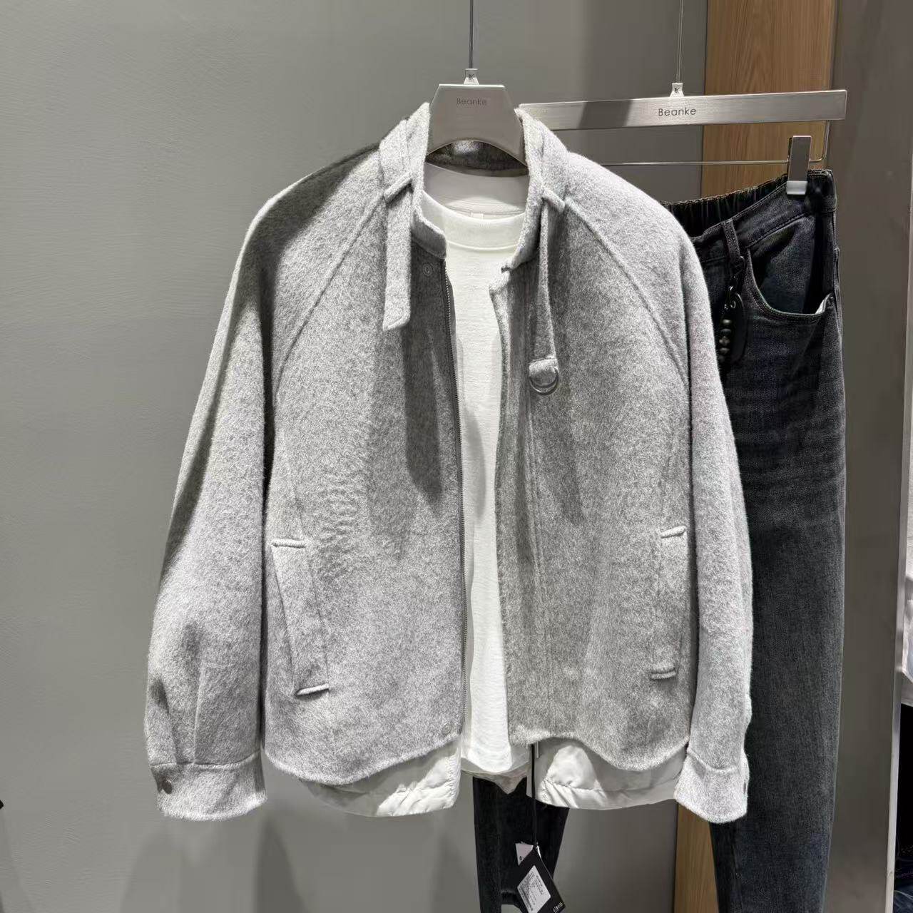 90鹅绒】双面毛呢大衣轻薄保暖羽绒服男高端设计感假两件保暖外套
