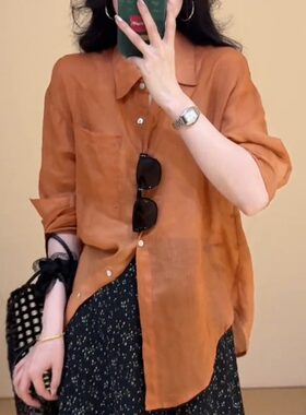 韩系巨好看纯色防晒长袖衬衫外套女夏季宽松慵懒风外搭薄款小上衣
