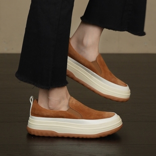 复古羊猄皮深口懒人单鞋 5cm小个子厚底休闲乐福鞋 NNMISS·34