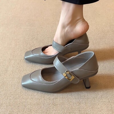 复古方头简约百搭玛丽珍单鞋