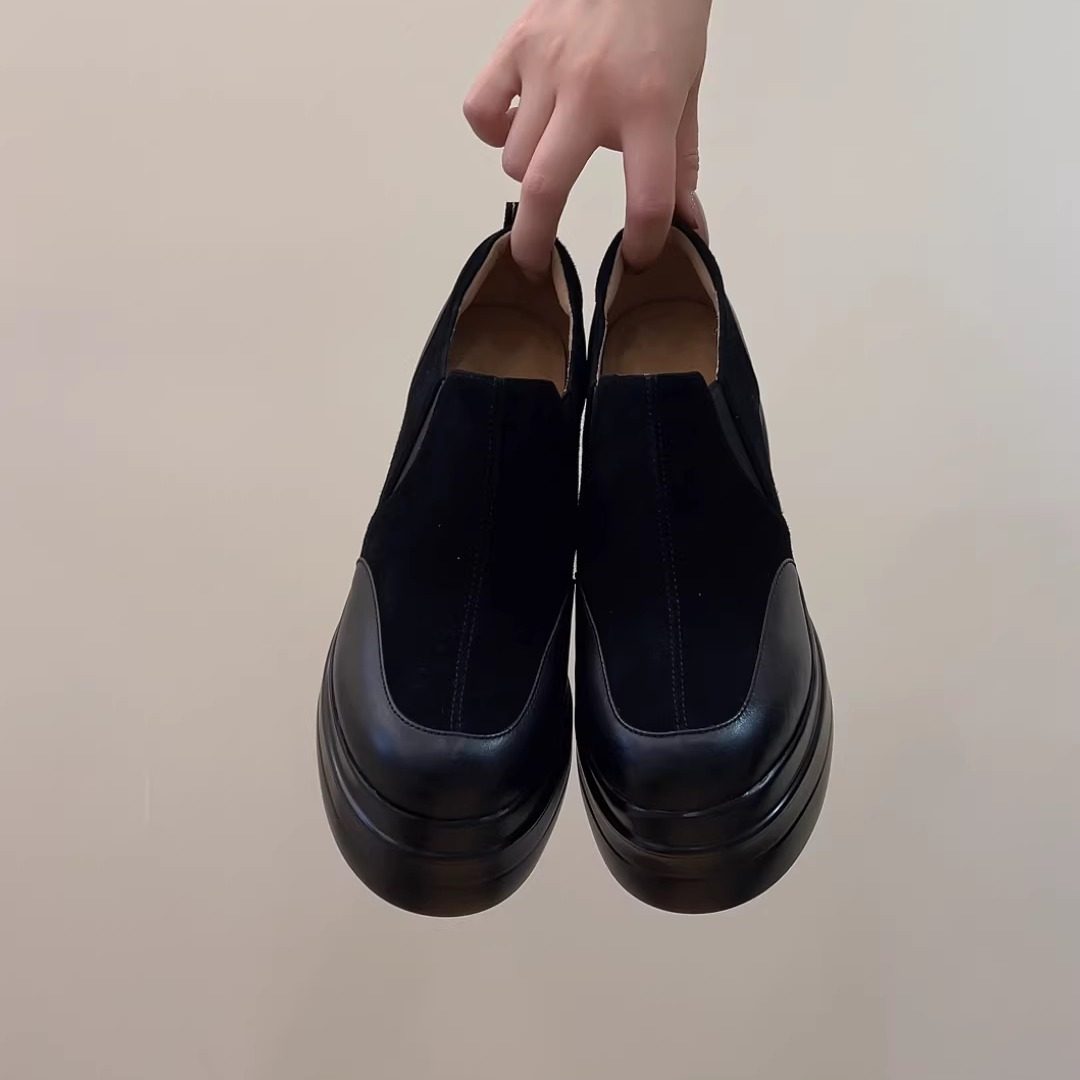 nnmiss/8cm小个子厚底增高圆头复古乐福鞋百搭日常深口轻便单鞋