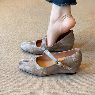 优雅复古浅口内增高单鞋 方头一字扣带玛丽珍鞋 5cm新中式 nnmiss