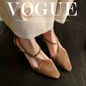 优雅百搭交叉带中空猫跟女鞋 手工编织羊皮包头凉鞋 款 nnmiss夏季