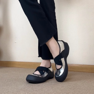 交叉带厚底玛丽珍小众拼色舒适浅口单鞋 5.5cm时尚 nnmiss·34