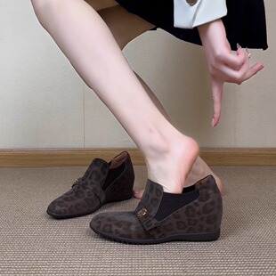 5cm复古豹纹山茶花一脚蹬内增高圆头通勤小单鞋 nnmiss·34