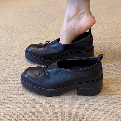 百搭圆头蝴蝶结一脚蹬通勤单鞋