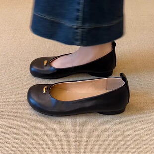 一脚蹬舒适低跟单鞋 金属减龄圆头浅口百搭时尚 2cm简约韩版 nnmiss