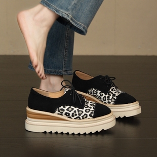 6cm坡跟厚底圆头拼色豹纹系带小个子通勤乐福鞋 NNMISS·34