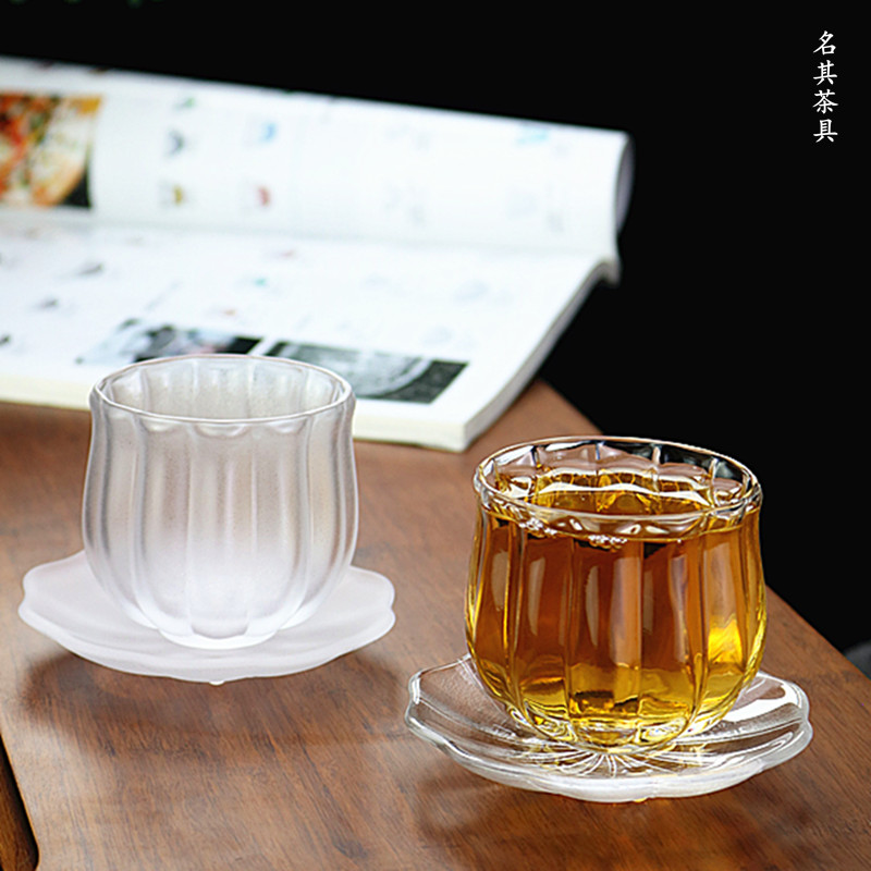 带底托主人杯单个磨砂玻璃品茗杯
