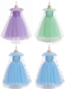 外贸童装冰雪奇缘艾莎公主裙儿童演出礼服女童亮片礼服裙小公主裙