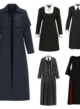 亚当斯一家星期三黑色连衣裙万圣节成人儿童adams连衣裙cos服装