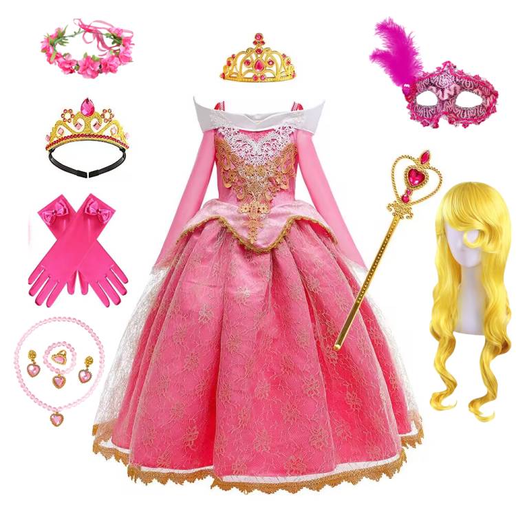 外贸艾洛连衣裙圣诞礼服女孩生日裙欧美女童爱洛长发公主裙睡美人