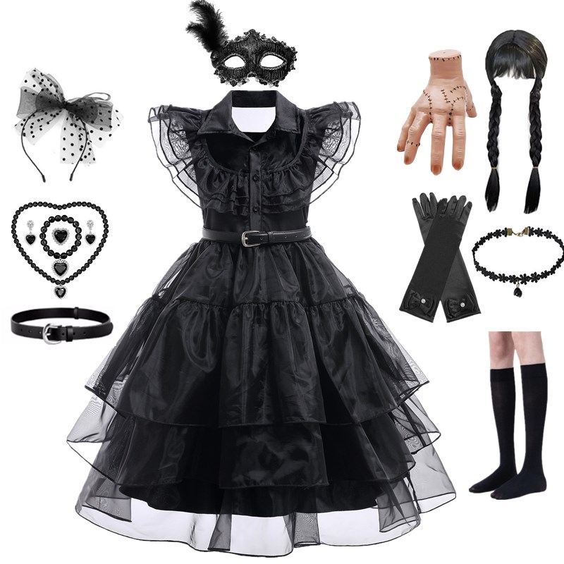 外贸星期三黑色连衣裙cosplay服