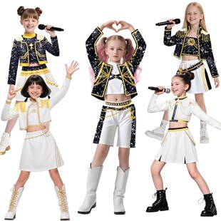 欧美新款女孩恶魔猎人服装儿童流行歌手童装套黑金猎魔女团万圣服