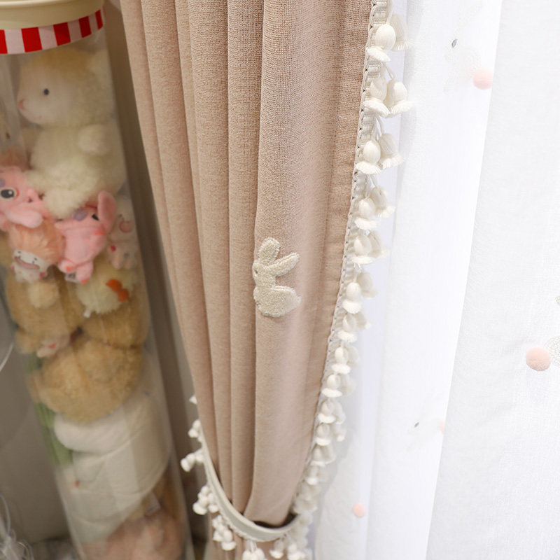 粉色女孩房间窗帘遮光儿童房卡通刺绣小兔子亚麻卧室公主风软萌兔,居家布艺,定制窗帘,淘宝优惠券,粉丝福利购,淘宝优惠卷