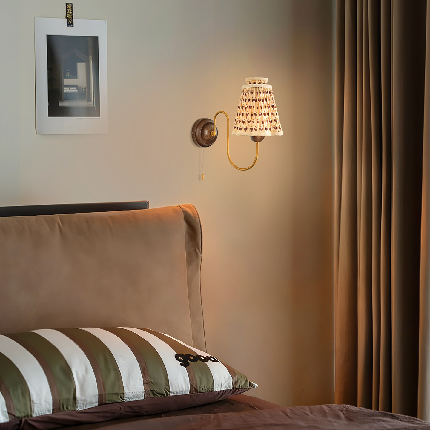 旭呈法式中古卧室床头灯设计师客厅楼梯布艺壁灯美式复古主卧墙灯