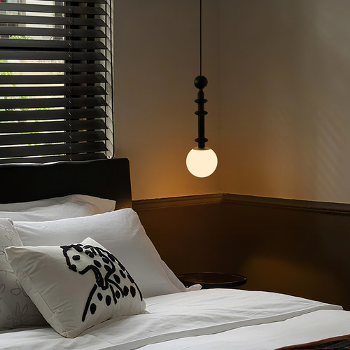 旭呈实木吊线灯玻璃侘寂风卧室灯