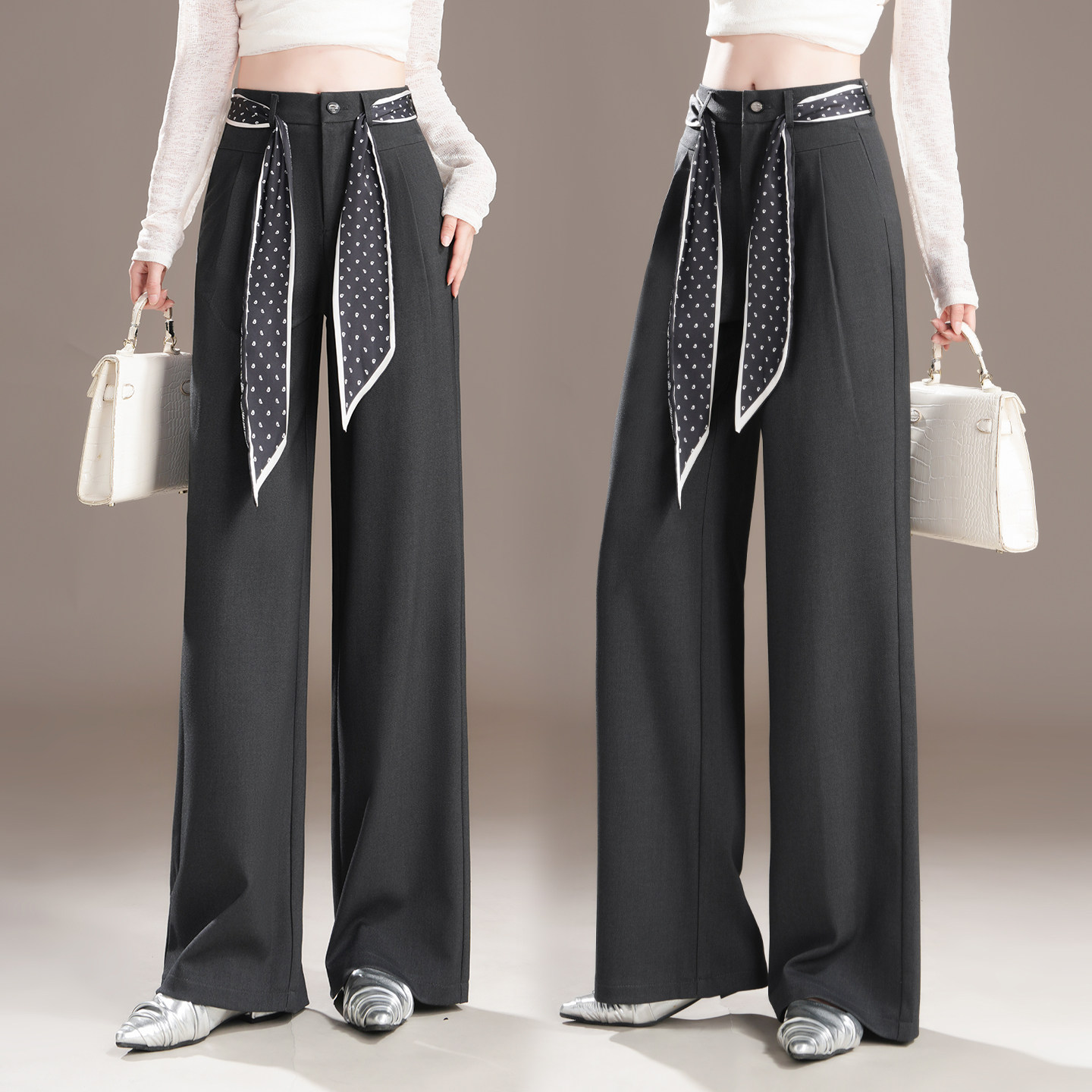 2026梦舒雅春新款高腰显瘦窄版阔腿裤女时尚百搭垂顺直筒休闲西裤