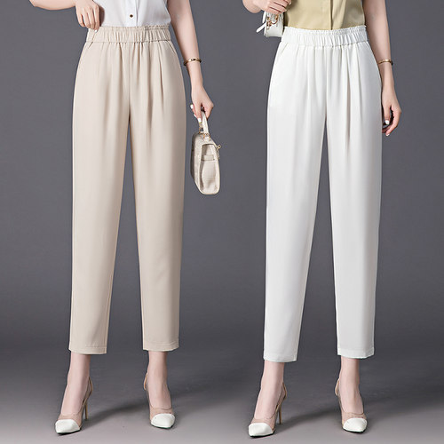 梦舒雅专柜正品高腰真丝九分裤女