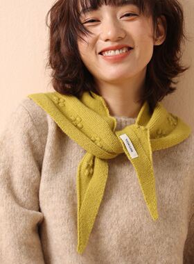 法国100%羊毛三角巾女秋冬时髦黄色保暖装饰护颈披肩百搭小领围巾