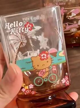 日本SHORPE黑皮kitty猫渐变玻璃杯度假风海边少女牛奶果汁咖啡杯