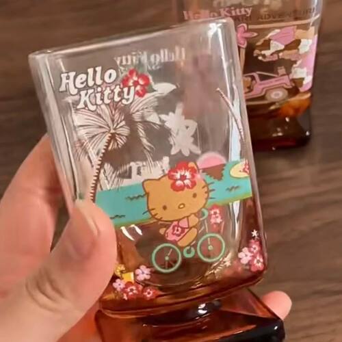 日本SHORPE黑皮kitty猫渐变玻璃杯度假风海边少女牛奶果汁咖啡杯